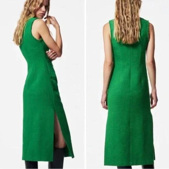Zara Vibrant Green Tweed Midi Dress - Picture 7 of 10